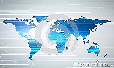 Digital image world map technology concept with circuit microchip Stock Photo