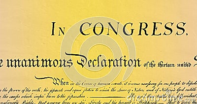 Digital image of a written constitution of the United States moving in the screen against a yellow a Stock Photo