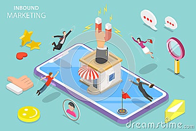 Digital inbound marketing strategy isometric flat vector concept. Vector Illustration