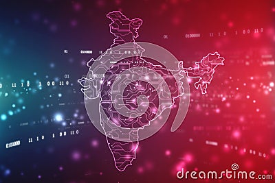 Digital India Concept, India Map with circuit lines on technology background Stock Photo