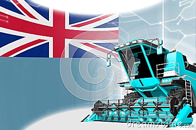 Digital industrial 3D illustration of blue advanced farm combine harvester on Fiji flag - agriculture equipment innovation concept Cartoon Illustration