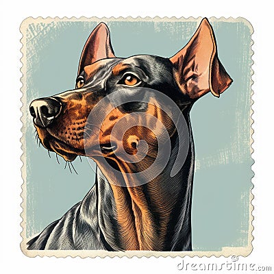 Digital Ink Portrait Of Doberman In The Style Of Ravi Zupa Cartoon Illustration