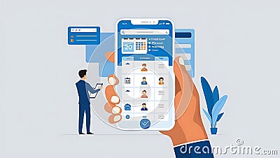 Digital Interaction with Smartphone Interface Showing Employee Management System and Task Scheduling for Business Efficiency and Stock Photo