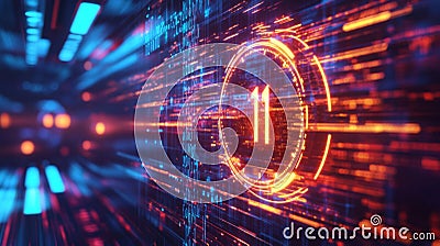 Digital Interface with Glowing Orange Countdown Timer Showing Number Eleven Stock Photo