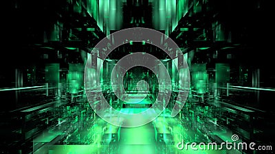 Digital interior building portal podium. Hi tech Abstract data center server tonel. Business technology blurred Polygonal Stock Photo