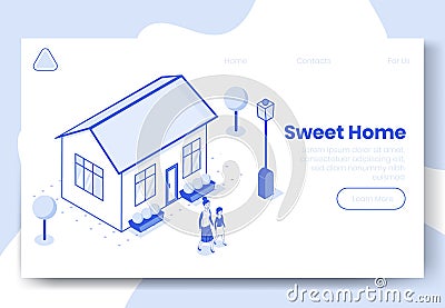 Digital isometric design concept scene of sweet home isometrics people and their house.Isometric social illustration-characters, Cartoon Illustration