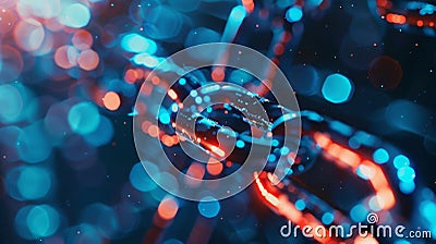 A digital journey through a maze of blockchain links depicting the complex and secure process of data verification and Stock Photo