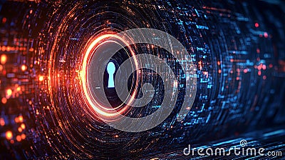 Digital keyhole revealing data streams, representing cybersecurity Stock Photo