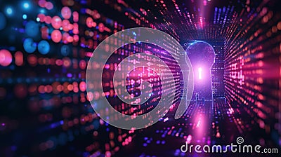 Digital Keyhole Surrounded by Streaming Binary Code Stock Photo