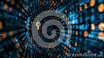 Digital Keyhole Surrounded by Streaming Binary Code Stock Photo