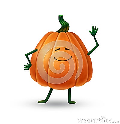 Digital kids illustration of funny smiling pumpkin character Cartoon Illustration