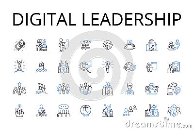 Digital leadership line icons collection. Cyber supremacy, Advanced expertise, Innovative thinking, Modern management Vector Illustration