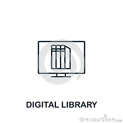 Digital Library icon from e-learning collection. Simple line element Digital Library symbol for templates, web design and Stock Photo
