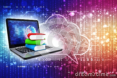 Digital library and online education concept in digital background. 3d render Stock Photo