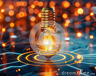 Digital Lightbulb Illuminating Knowledge The Power of Information for Bright Intellect, Conceptual Image of a glowing lightbulb on Stock Photo