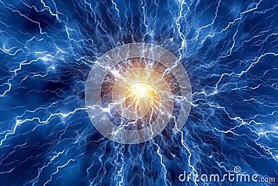 Digital lightning network representing fast bitcoin transactions in DeFi Stock Photo