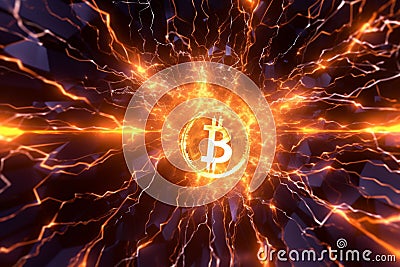 Digital lightning network representing fast bitcoin transactions in DeFi Stock Photo