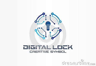 Digital lock creative symbol concept. Circuit circle safe, bank access system abstract business logo. Finance money Vector Illustration