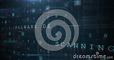 Digital lock icon with words Malware Detection and Scanning overlaying dark background Stock Photo