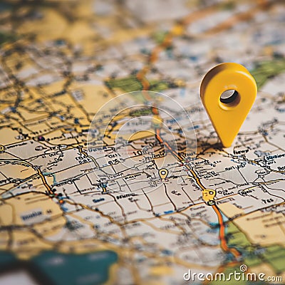 Digital map displaying highlighted gps route with key waypoints and travel distance information Stock Photo