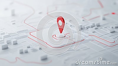 Digital map displaying location with red pin marker, showcasing modern design Stock Photo