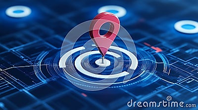A digital map marker indicating location on a high-tech interface Stock Photo