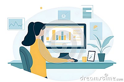A digital marketer working on a computer, optimizing SEO for a website in a clean, modern workspace Stock Photo