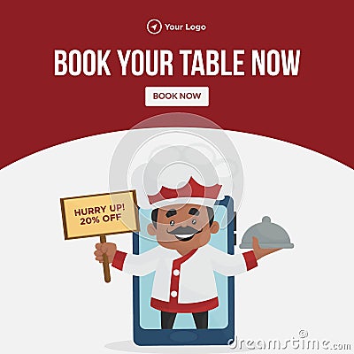 Banner design of book your table now Vector Illustration