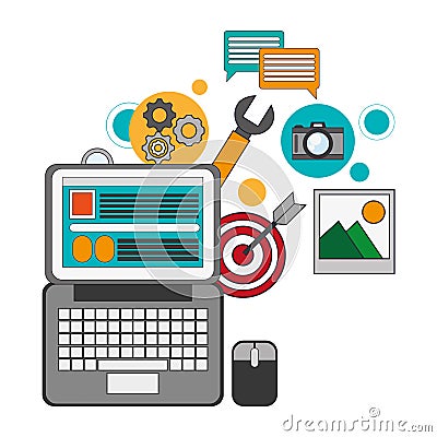 Digital marketing computer innovation work Vector Illustration