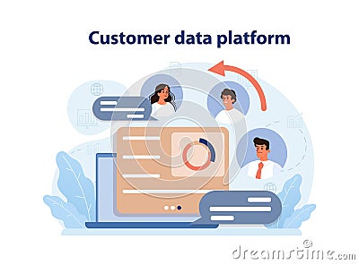 Digital marketing. Customer data platform or CDP. Client profile, portfolio Vector Illustration