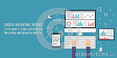 Digital marketing, data analytics, information, market research, audit, business planning and development concept. Vector Illustration