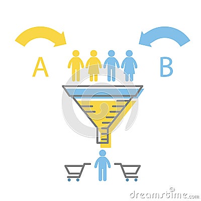 The digital marketing funnel infographics - A-B test, marketing strategies Vector Illustration