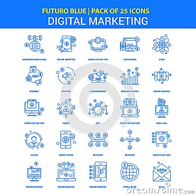 Digital Marketing Icons - Futuro Blue 25 Icon pack Vector Illustration