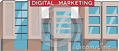 Digital Marketing Institute Building Illustration Vector. Isolated Flat Design. Public educational institution. Stock Photo