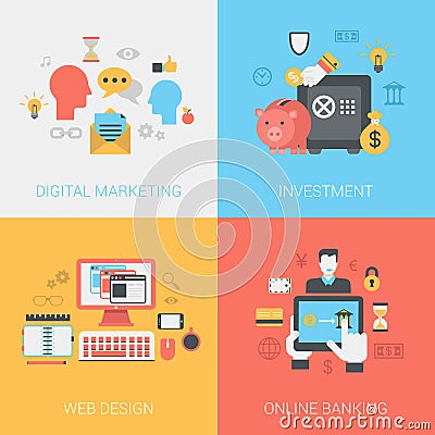 Digital marketing investments web design online banking concept Vector Illustration