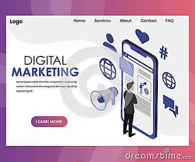 Digital Marketing Landing Page Design Vector Illustration