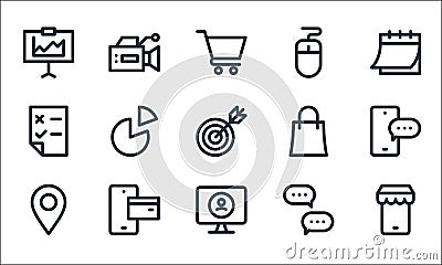 digital marketing line icons. linear set. quality vector line set such as mobile store, computer, location, conversation, mobile Vector Illustration