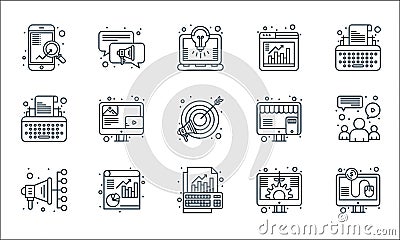 digital marketing line icons. linear set. quality vector line set such as pay per click, analysis, automation, digital investment Vector Illustration