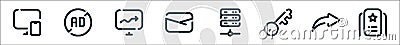 Digital marketing line icons. linear set. quality vector line set such as premium, share, keywording, server, email, stats, ad Vector Illustration