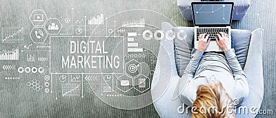 Digital Marketing with man using a laptop Stock Photo