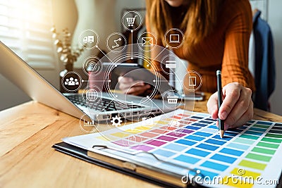 Digital marketing media in virtual screen Stock Photo