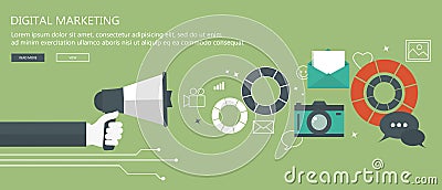 Digital marketing outline concept. Flat vector illustration. Vector Illustration