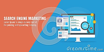 Digital marketing - Search engine marketing - SEM - Adword Campaign - PPC concept. Flat design vector banner. Vector Illustration