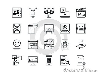 Digital Marketing. Set of outline vector icons. Includes such as Viral video Vector Illustration