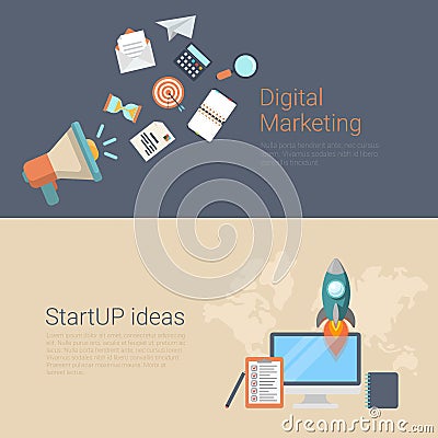 Digital marketing startup ideas flat infographics banner slider Vector Illustration