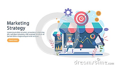 digital marketing strategy concept with tiny people character. online ecommerce business in modern flat design template for web Vector Illustration