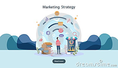 digital marketing strategy concept with tiny people character. online ecommerce business in modern flat design template for web Vector Illustration