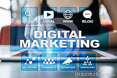 DIgital marketing technology concept. Internet. Online. SEO. SMM. Advertising. Stock Photo