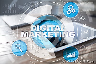 DIgital marketing technology concept. Internet. Online. SEO. SMM. Advertising. Stock Photo