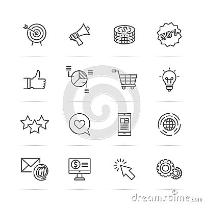 Digital marketing vector line icons Vector Illustration